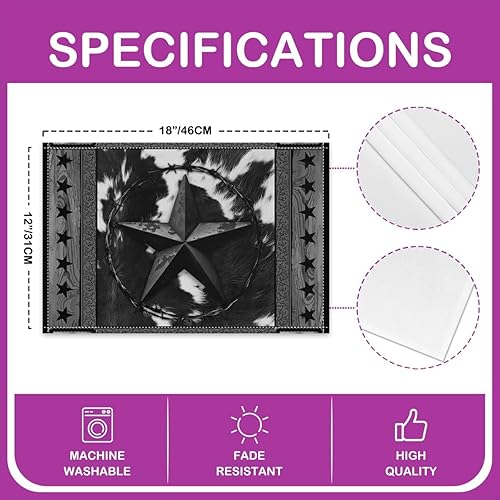 Miniatura 4 de Manteles individuales con estampado de piel de vacuno de 12 x 18 pulgadas, diseño retro de pentagrama, geométrico, lavables, fáciles de limpiar,