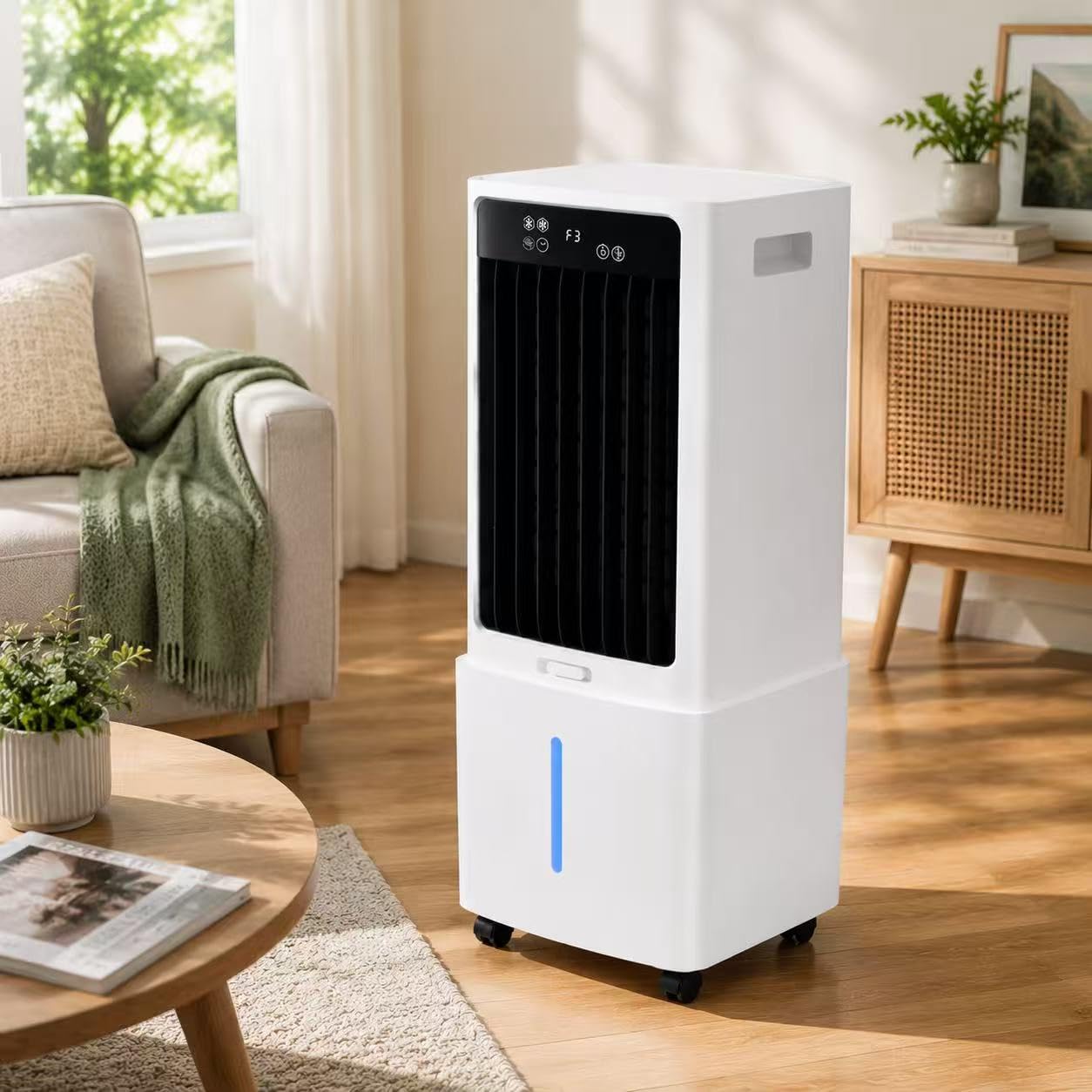 GYLRFA Portable Air Cooler, 25L Evaporative Air Cooler with Remote Control, 8 Ice Packs, 3 Speeds & 3 Modes, 12H Timer, 60° Oscillation, Top Fill Swamp Cooler for Bedroom, Living Room, Office