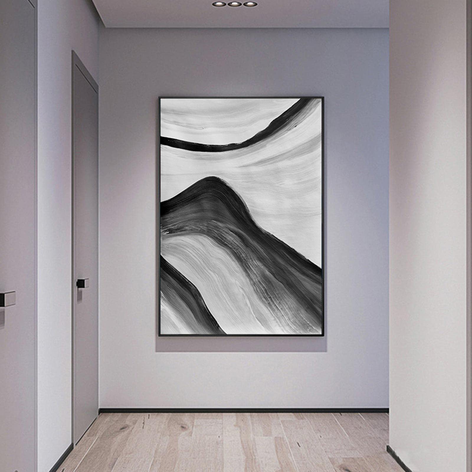 Cuadro abstracto geométrico negro y gris sobre lienzo moderno para salón escandinavo 40x60cm 8