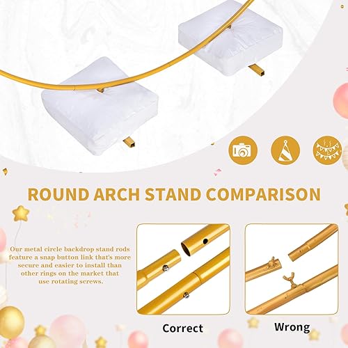 Miniatura 6 de Soporte redondo para telón de fondo de 7.2 pies, soporte de arco de globo dorado de metal para decoración de bodas, fiestas de cumpleaños, baby