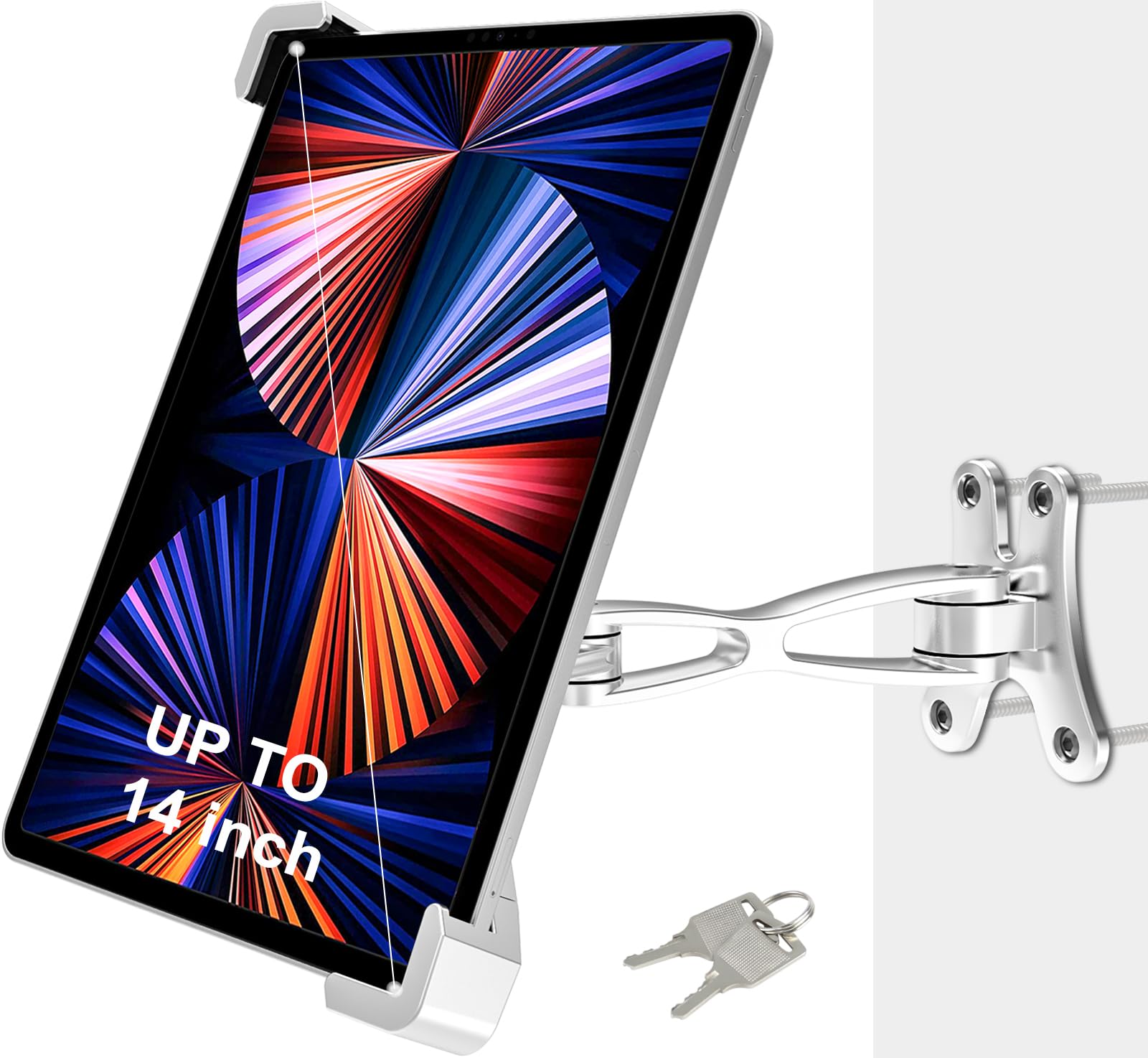 Soporte Tablet Pared Antirrobo para 9-14" iPad, Soporte de Muro Tableta de Aluminio, Porta Tablet Antirrobo Pared para iPad Pro 13 12.9 10.5 9.7, iPad Air, Galaxy Tab A9+ S9, Tab M10 Plus