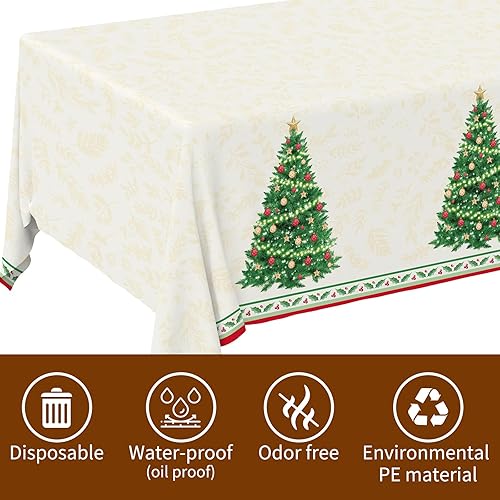 Miniatura 3 de Decoraciones de mesa de Navidad, mantel desechable de árbol de Navidad, mantel rectangular de plástico impermeable para suministros de fiesta de