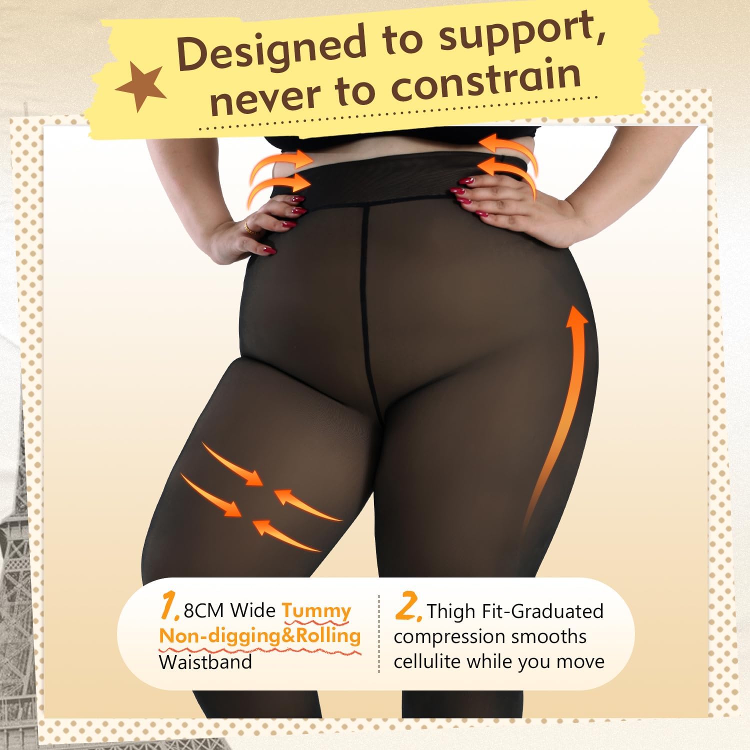 Fleece Lined Tights Leggings Women Plus Size,Thermal Warm Skin Tone Black Sheer for Winter Smooth Out Fat Lumps - Image 4