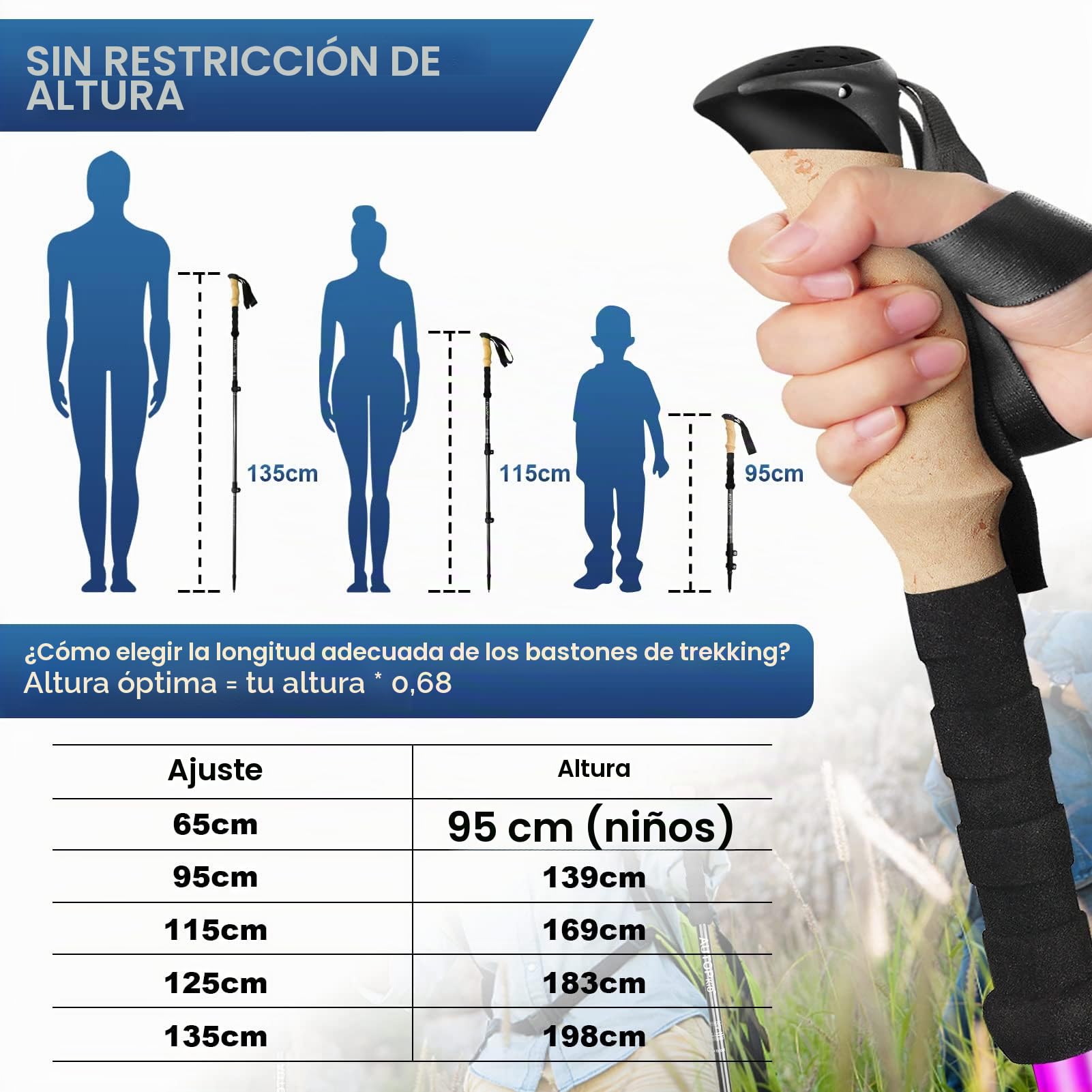 AUTOPkio Bastones Trekking, Bastones de Senderismo Telescópicos Plegables Aleación de Aluminio Ultraligero Palos Senderismo para Trail Running Camping Montañismo Mochilero Caminar