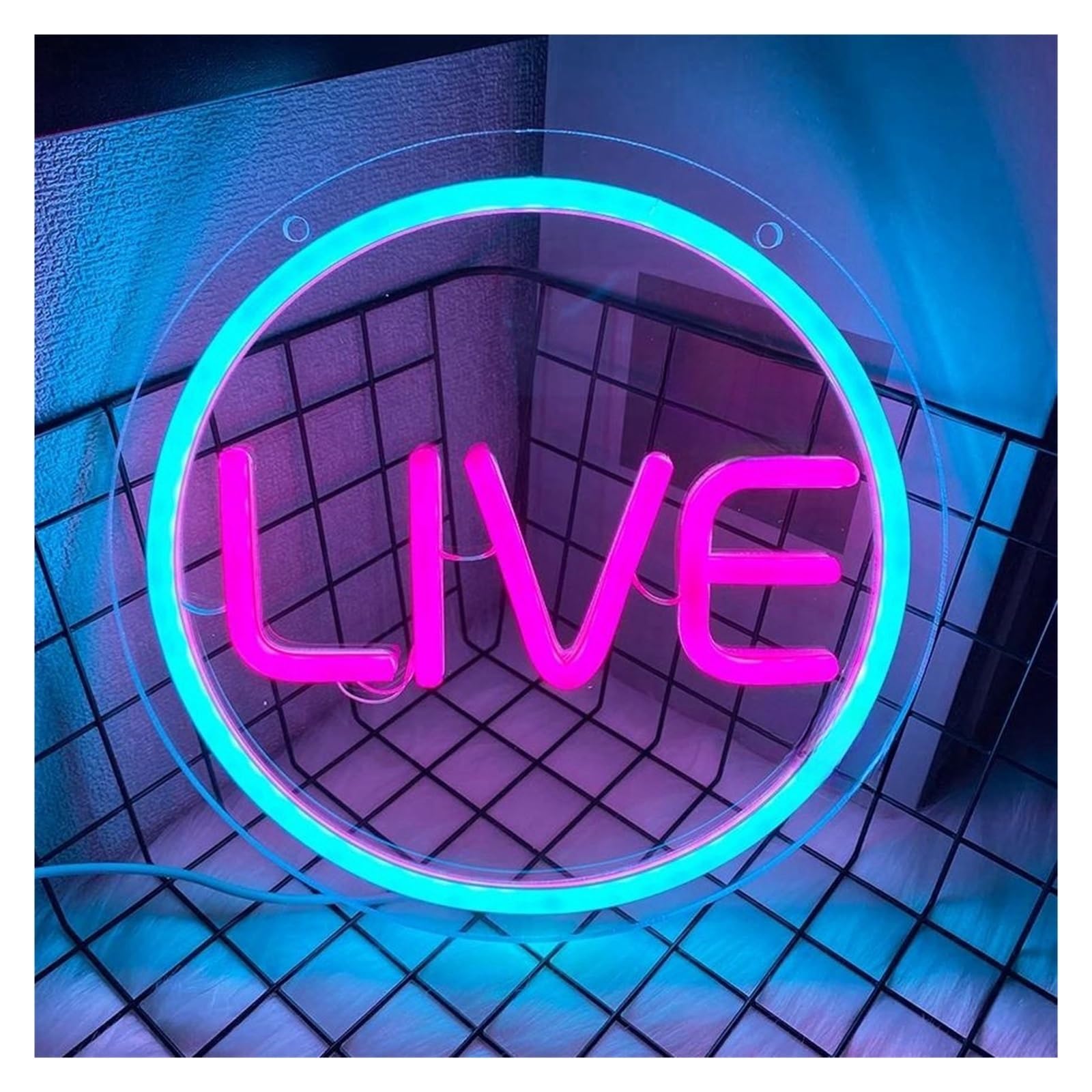 Insegna luminosa al neon Live for per neon Sign Blue Circle LED Light dimmerabile per alimentazione per USB 23,5 cm x