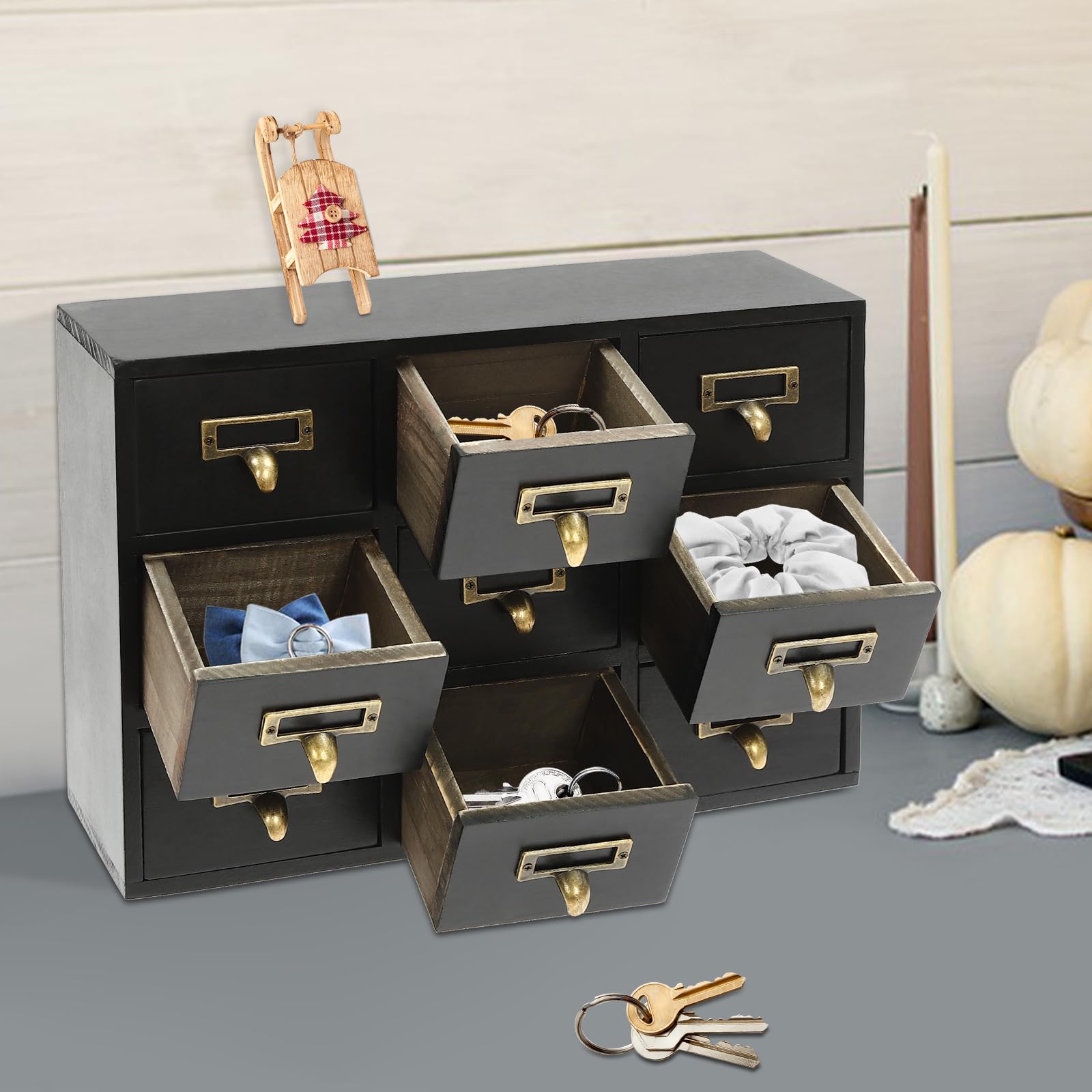 Organizador de Literatura, catálogo de Tarjetas, cajón, botiquín con 9 cajones, Mueble para Manualidades, Medicina, joyería, Maquillaje (Mueble de Almacenamiento Negro de 9 cajones