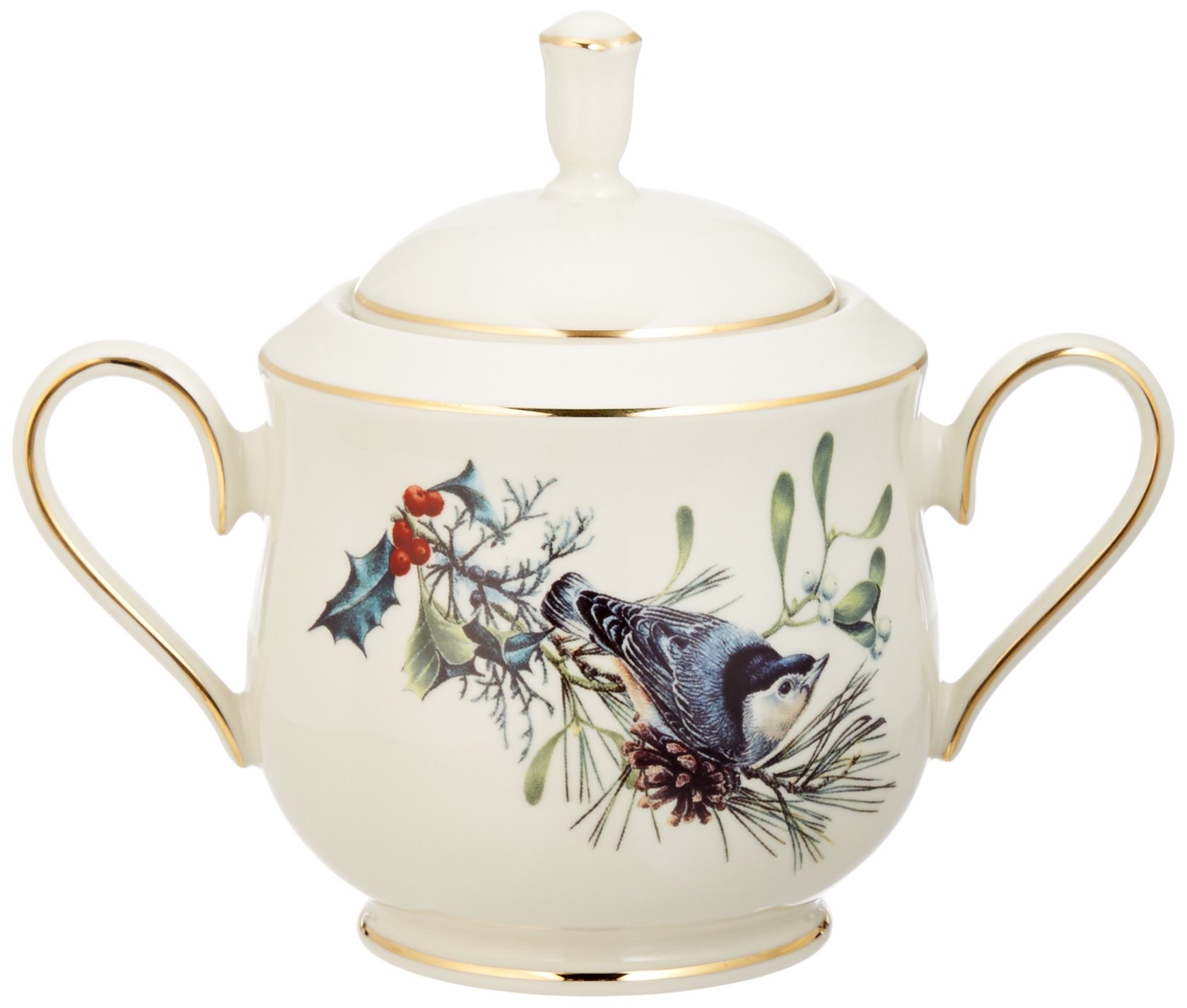 Lenox Winter Greetings Sugar Bowl, Ivory, Gold