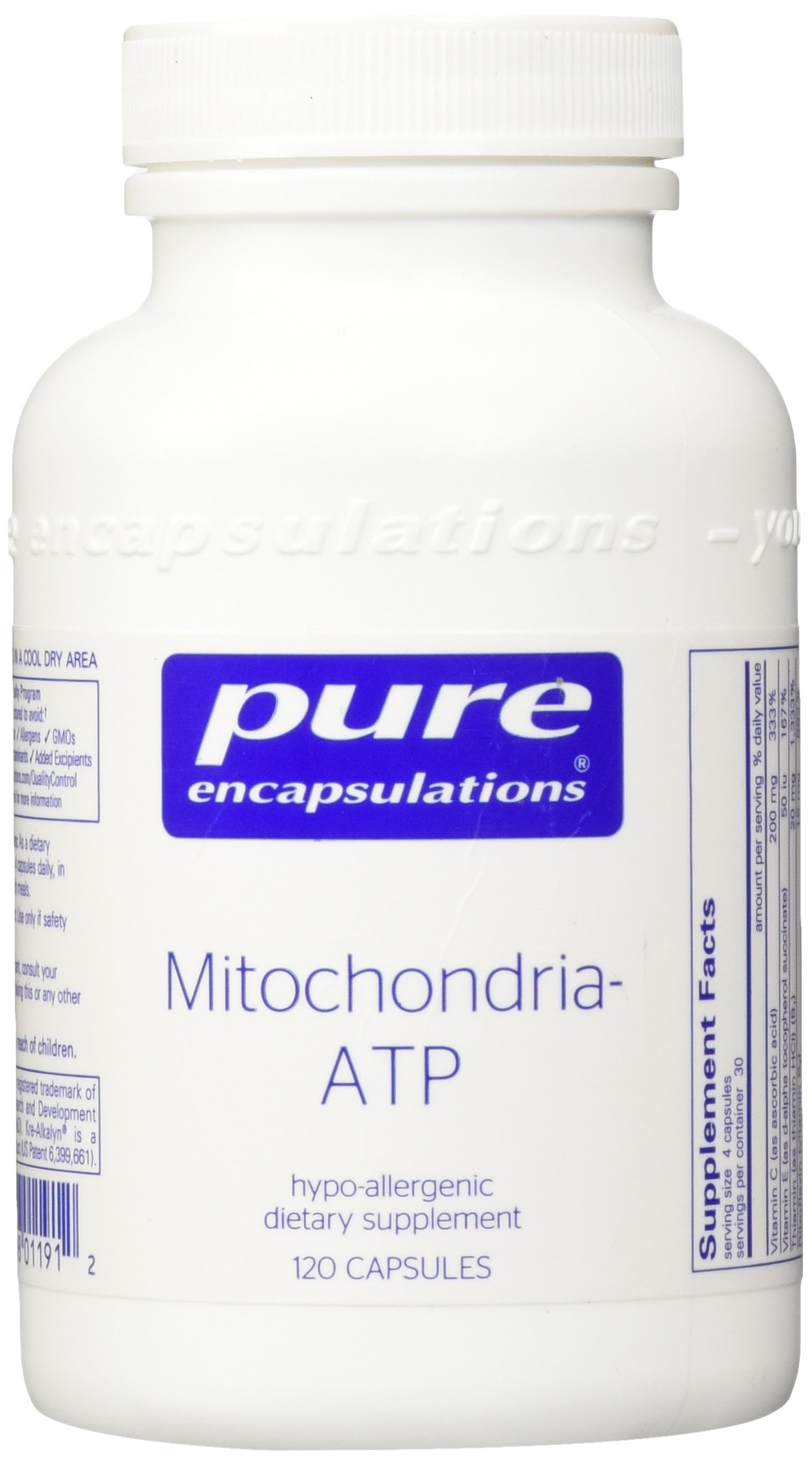 Pure EncapsulationsMitochondria-ATP - Mitochondrial Support - ATP Production Aid* - with Vitamin C, Vitamin E & Thiamin - Antioxidant Support - 120 Capsules