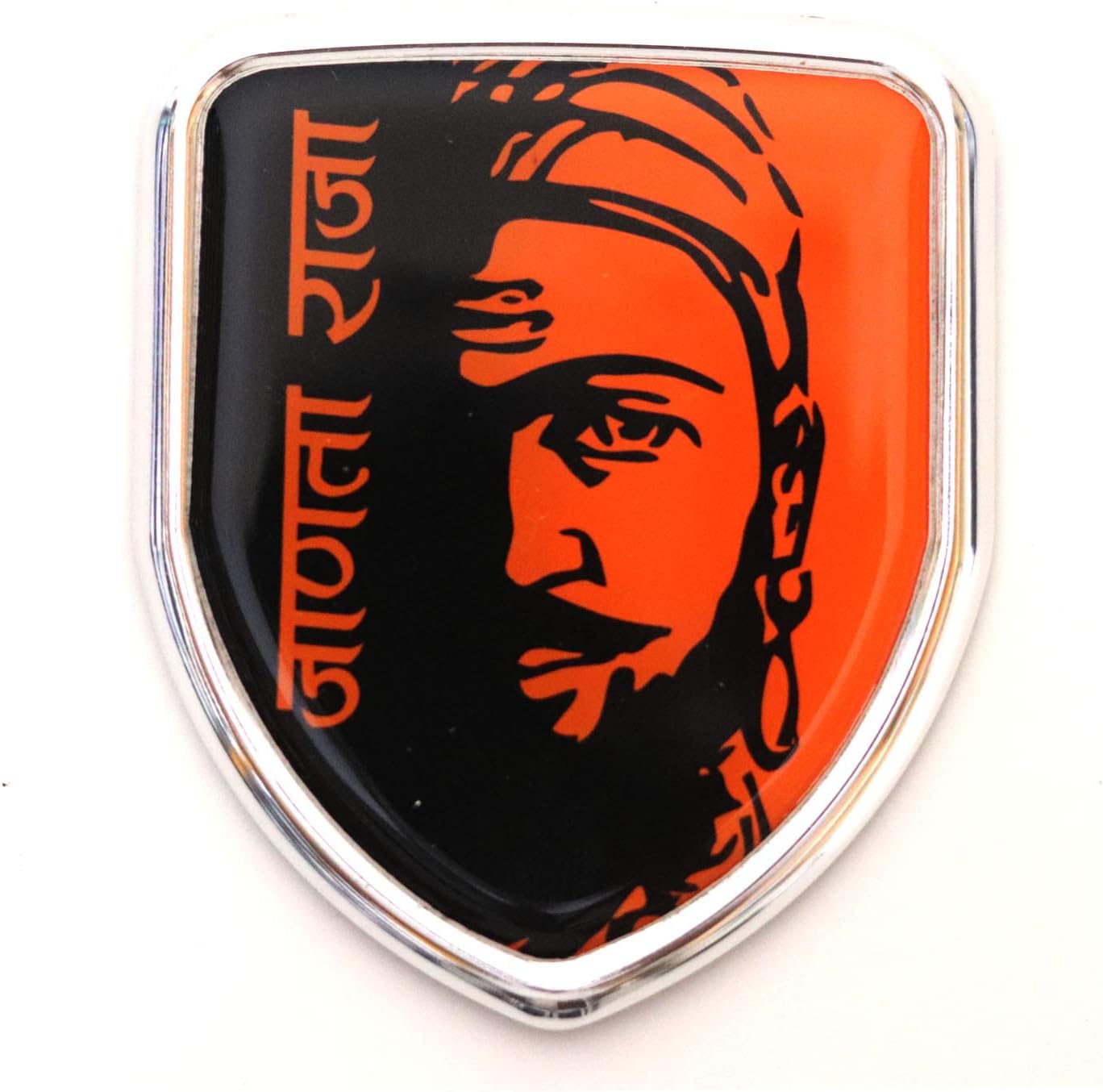 3D Metal Shivaji Chrome Sticker Emblem Badge Logo | Durable & Stylish Automotive Decoration | for Cars & Bikes (JANTA RAJA) (3x2.5 in)