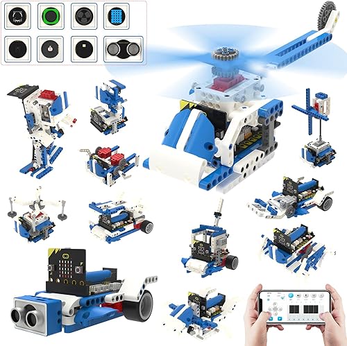 Miniatura 7 de Yahboom Microbit - Kit de robot de bloques de construcción 16 en 1, proyectos STEM avanzados con módulo de sensor, juguetes de bricolaje para niños