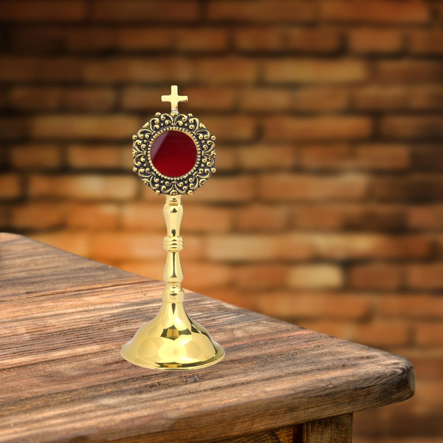 Needzo Mini Brass Reliquary, Religious Keepsake for Relics, Devotional Church and Home Display, 3 by 7.75 Inches