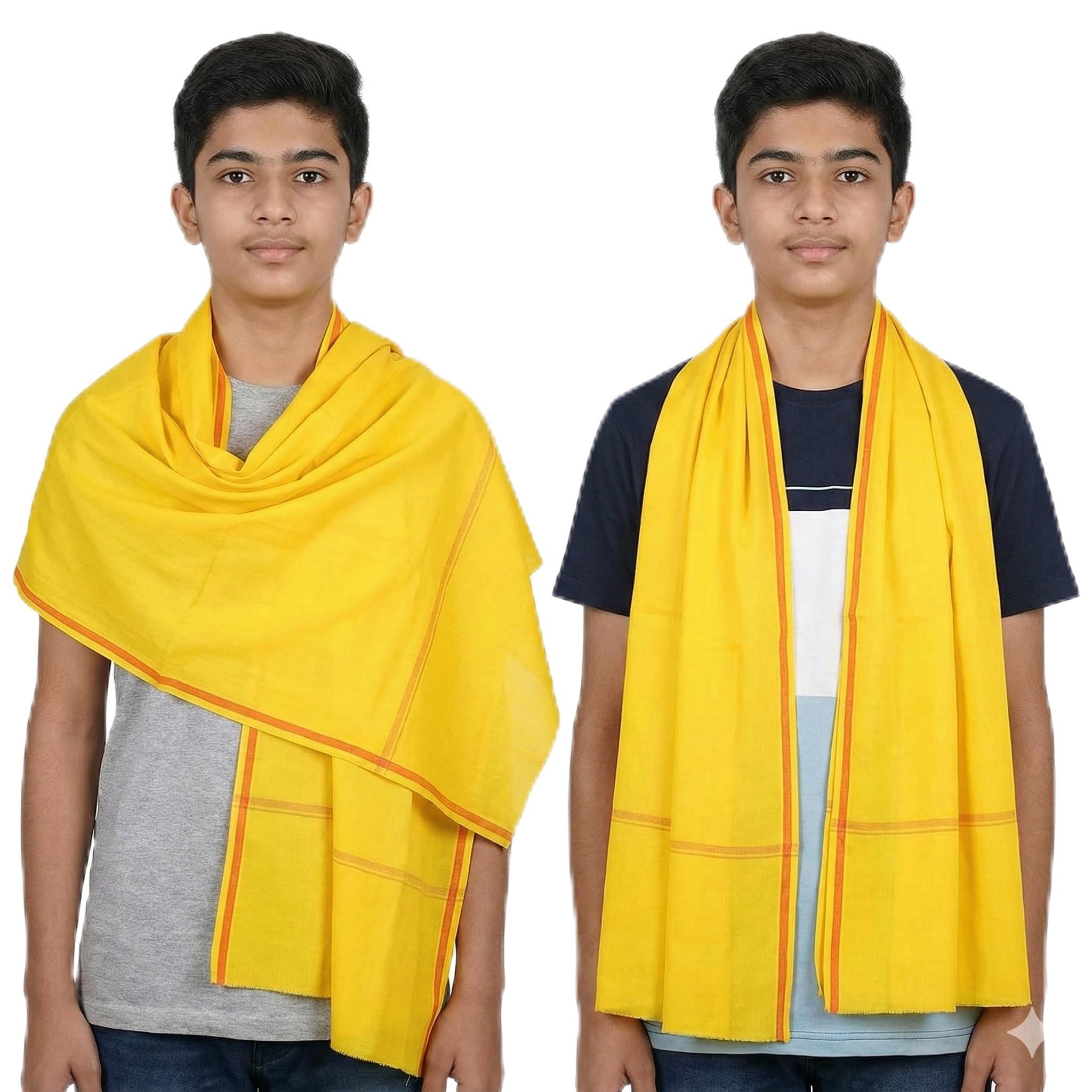 Vandana International Traditional Yellow Cotton Devotional Scarf Angavastram for Men Boys Puja Rituals Festivals Stole Shawl Tanga Towel South Indian Style-picture-13