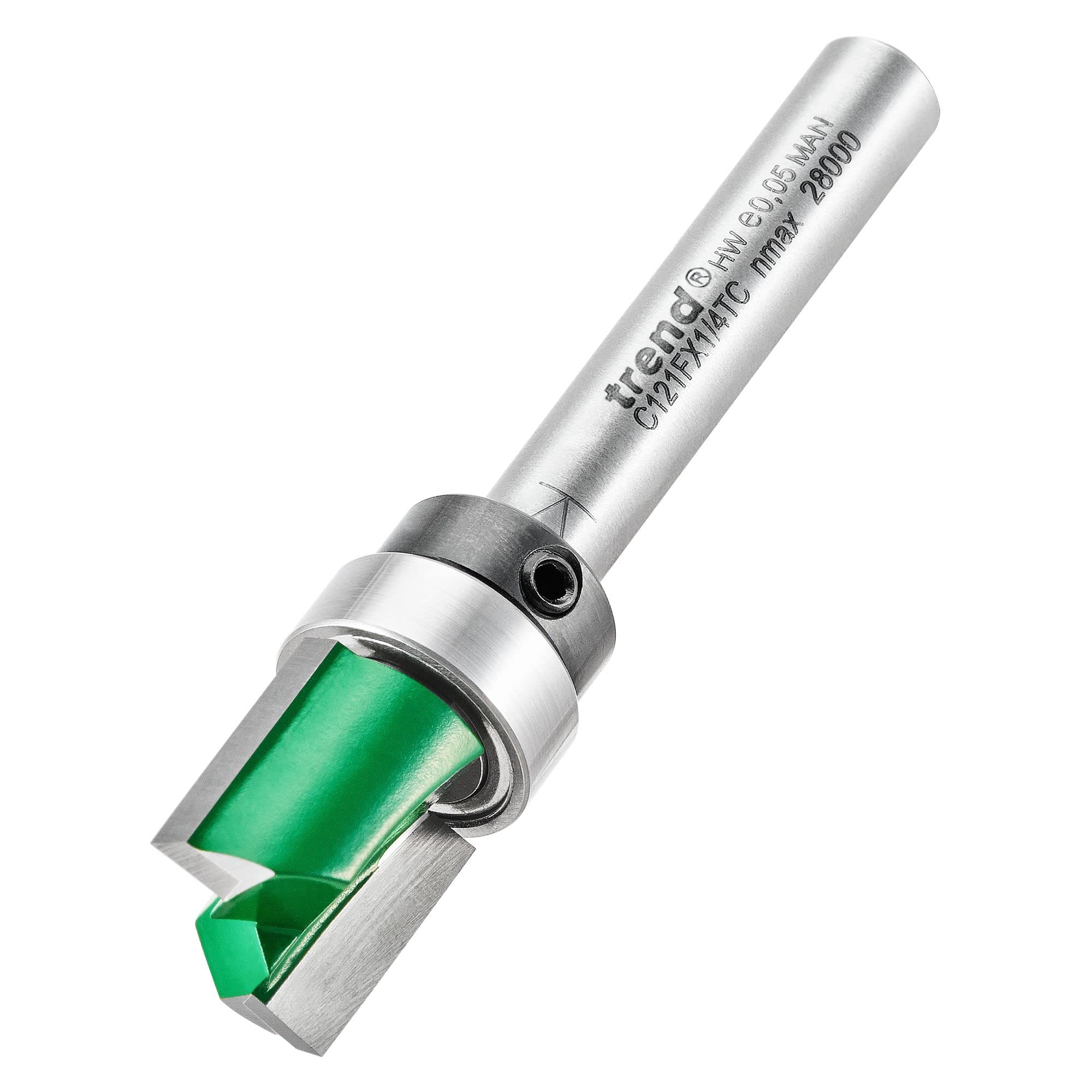 Trend Craft Pro 1/4" Shank Guided Template Profiler Router Cutter Bit - Ref C121FX1/4TC x Diameter 12.7mm; Cutting Length 12.7mm; Bearing 12.7mm Tungsten Carbide Tipped