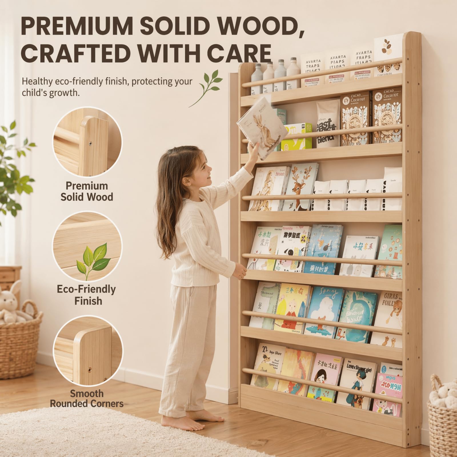 Holz Regal 6 Ebenen, freistehendes Wandregal für Geschäft