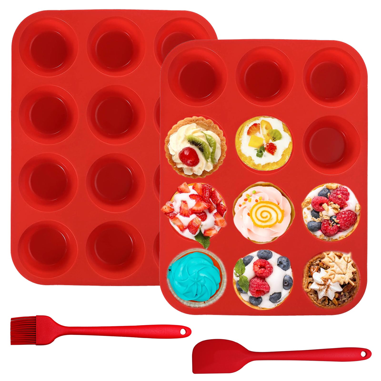 Joyfair Set di 2 stampi per muffin, in acciaio inox, per 12 muffin, muffin, 35 x 27 cm, per cupcake, brownies, budini, torte, atossici e sani, lavabili in lavastoviglie
