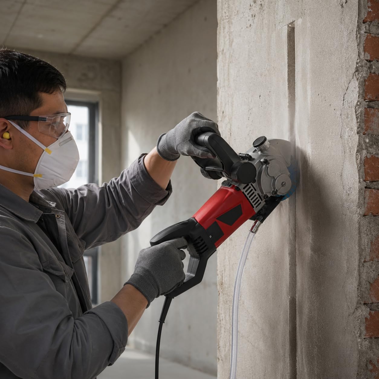 Ranuradora de pared de hormigón, 2800 W, láser, bomba de agua, 5 cuchillas diamantadas, 125 mm