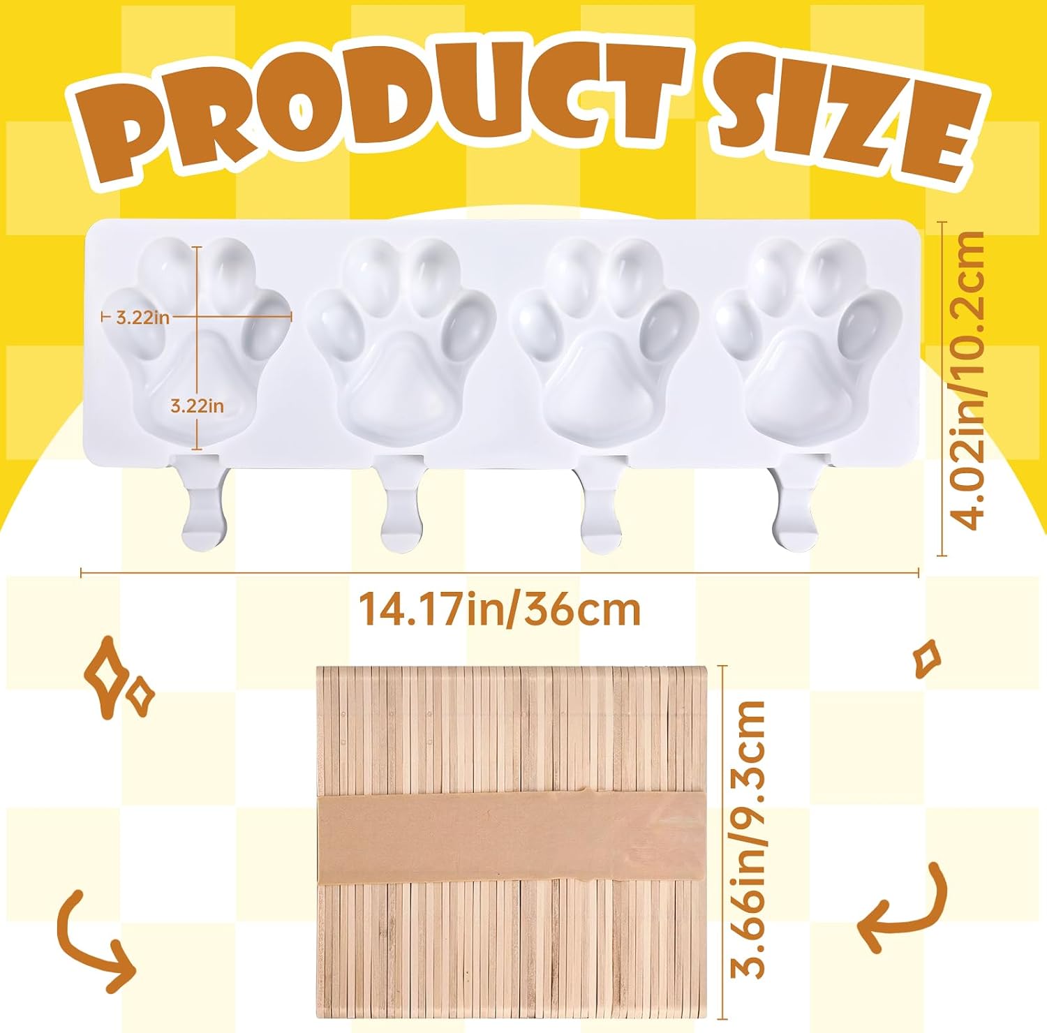 3 PCS Bear Paw Popsicle Molds - 4 Cavity Silicone Ice Cream Molds with 150 Wooden Sticks, Homemade Ice Pop Maker, Cakesicles