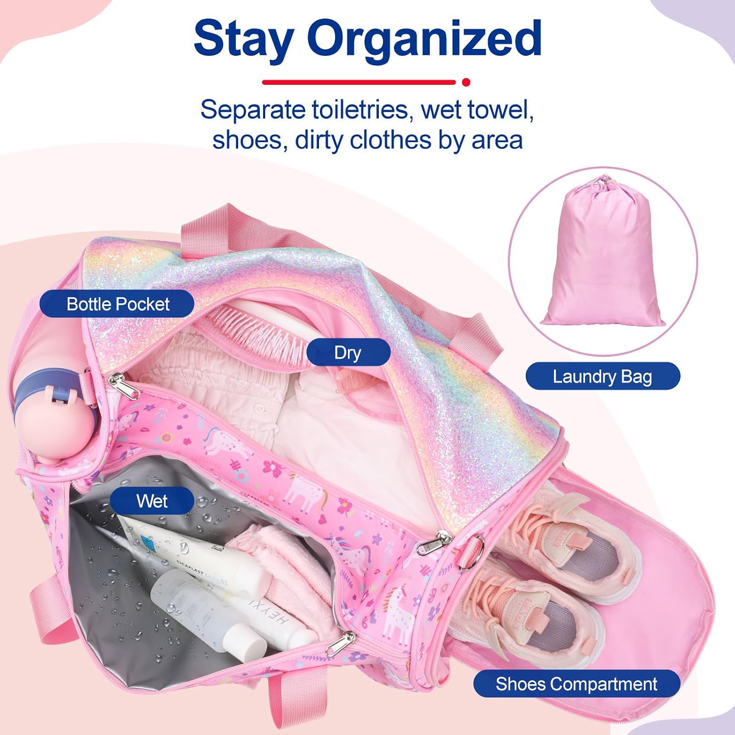 Bagseri Dance Bag for Girls - Kids Duffle Travel Bag with Shoe Compartment