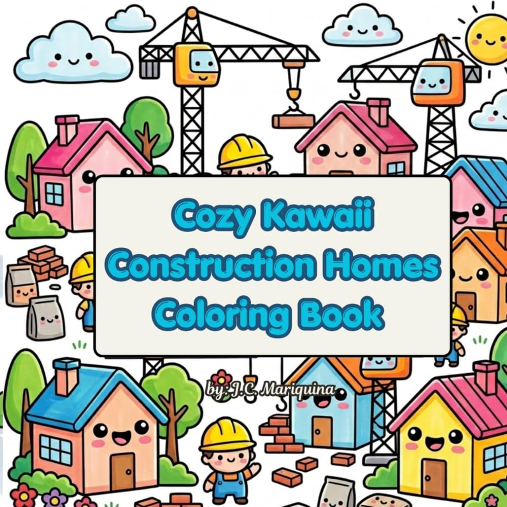 Cozy Kawaii Construction Homes Coloring Book: 30 Adorable Civil Engineering House Designs for Relaxation, Creativity & Stress Relief Cute Construction Scenes for Kids, Teens & Adults