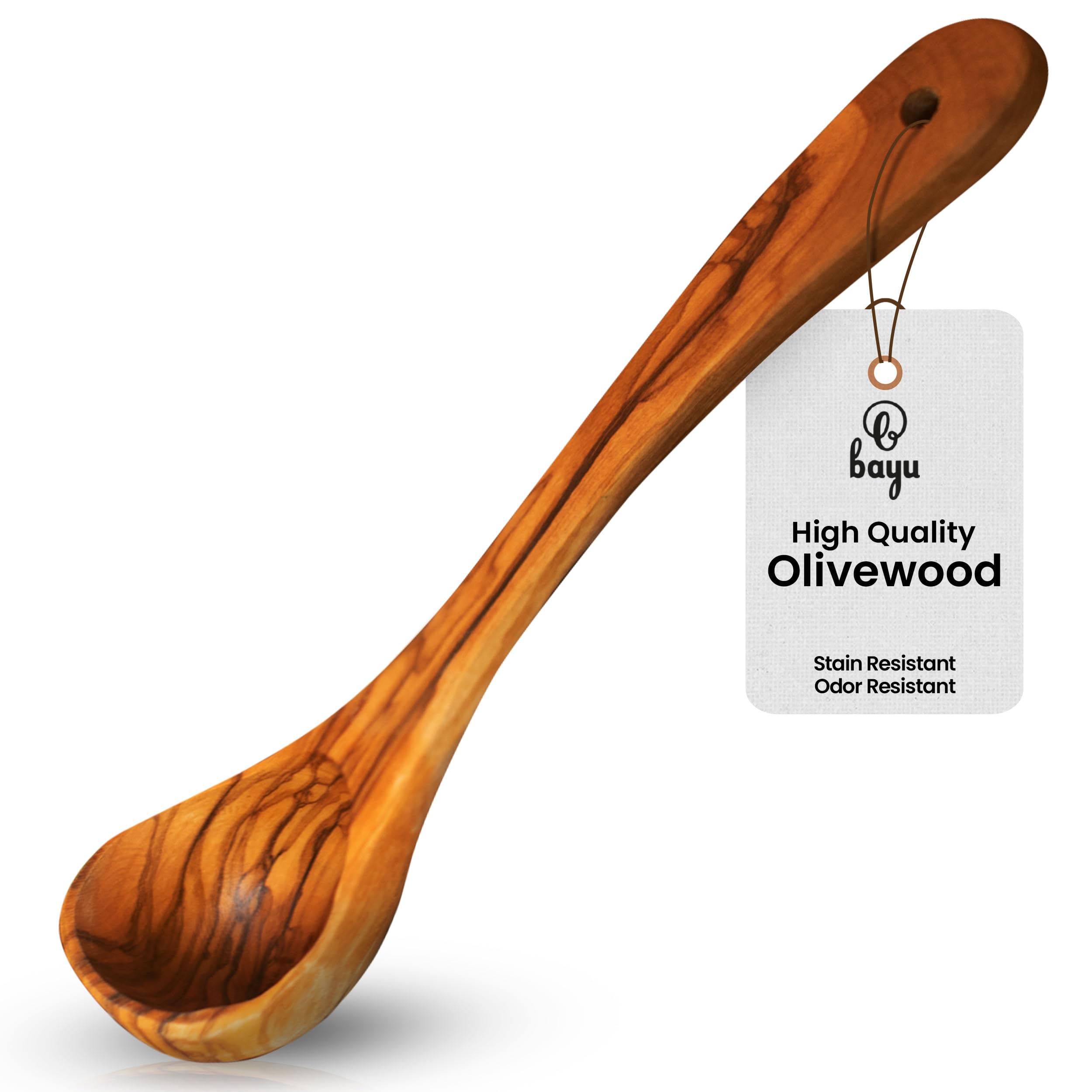 Bayu Handcarved Premium Olive Wood Spoon - 10" Versatile Olive Wood Utensils - Rustic Wooden Spoon for Cooking & Serving - Durable Wood Pasta Spoon - Handcrafted with Unique Grain