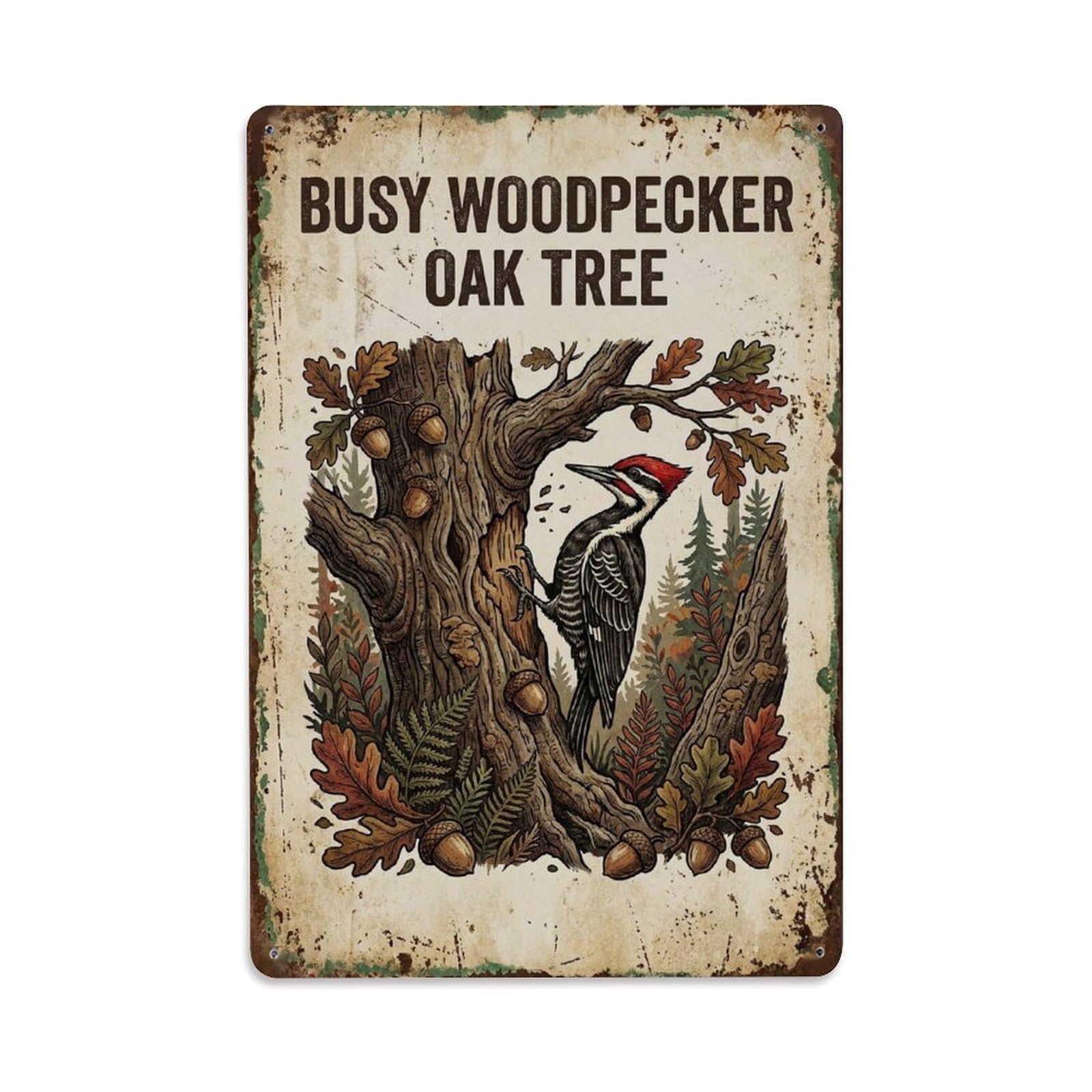 Okngb Style Retro Woodpecker Botanical Quote Vintage Nostalgic Metal Tin Sign Plaque Wall Decor For Cafe, Man Cave, Club Bar, Office, Home Garden Round Metal Poster 8X12inch