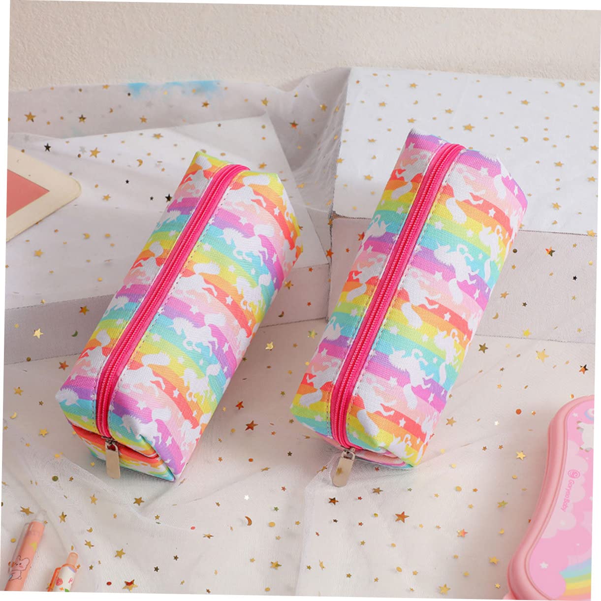 NUOBESTY 3piezas Estuche De Lápices Grande para Diseño De Unicornio Bolsa De Lápices Portátil y Multifuncional Organizador De Útiles Escolares De Brillantes