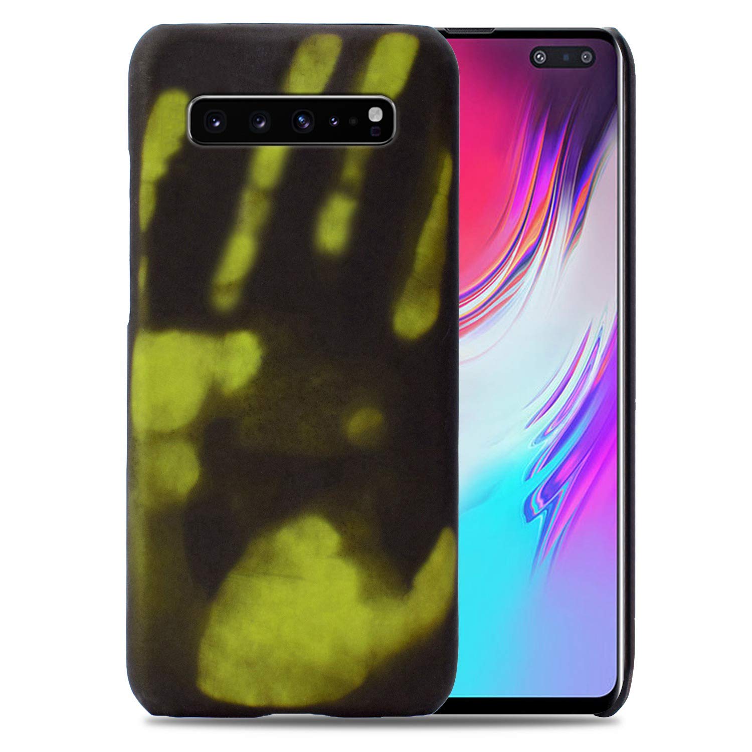 Hicaseer Case for Galaxy S10 5G,Thermal Sensor Case&Ultra Thin Anti-Scratch Stylish Color Changing Protective Cover for Samsung Galaxy S10 5G 6.7" - Black+Yellow