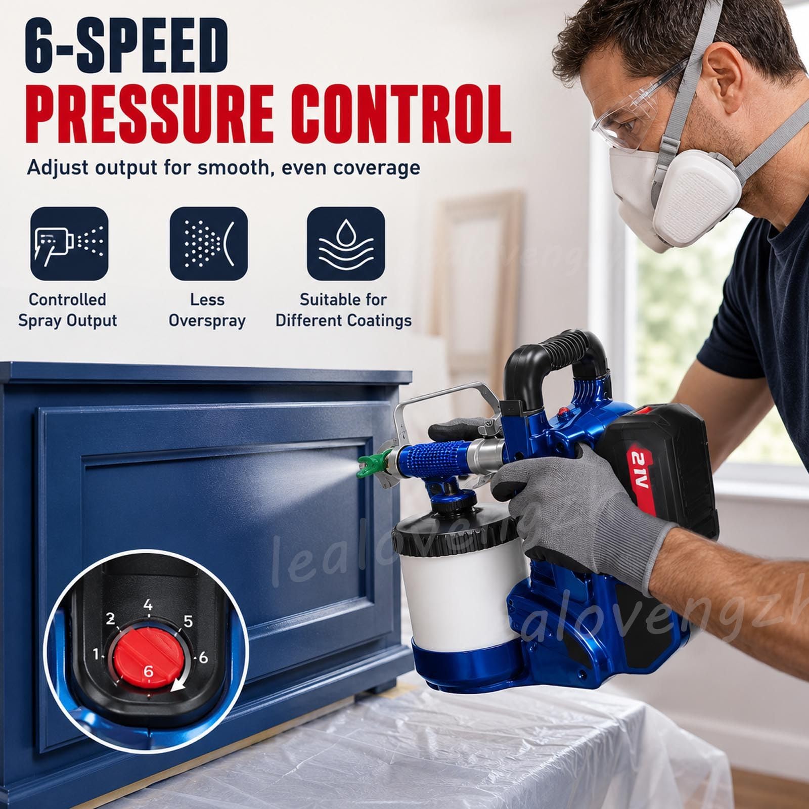 Pulverizador Airless de Alta Presión 550W, Equipo de Pintura con 2 Baterías, Cinturón, Depósito 1,2L y 6 Niveles para Reformas