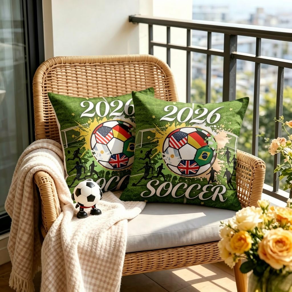 International Soccer Multi Country Flag Linen Throw Pillow Covers-18x18