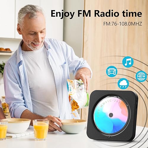 Miniatura 4 de Reproductor de CD portátil con Bluetooth 5.1 Reproductor de CD de escritorio con altavoces de sonido de alta fidelidad, control remoto, cubierta