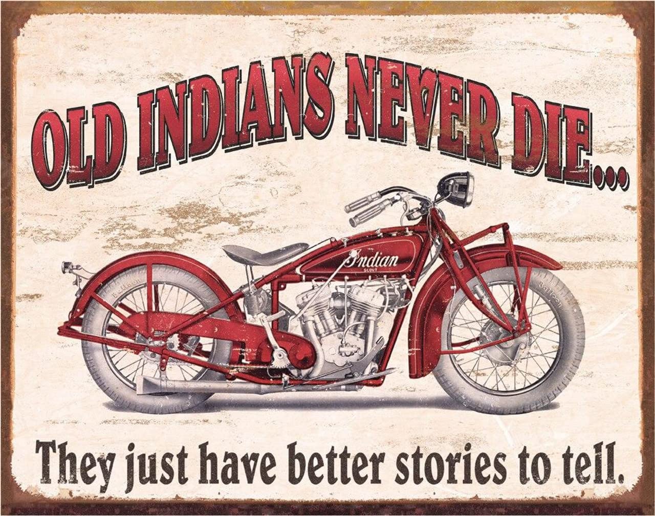Desperate Enterprises Indian Motorcycle - Better Stories Tin Sign - Nostalgic Vintage Metal Wall Décor - Made in USA