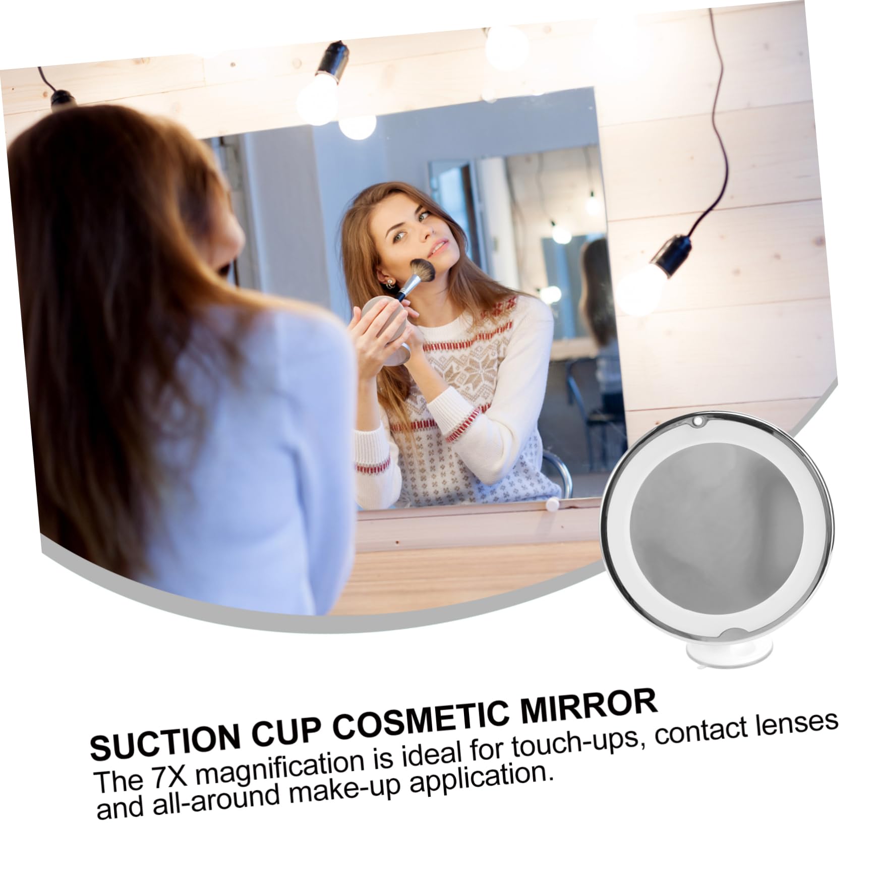 Miroir de Maquillage Rond LED Grossissant 7X avec Ventouse, Blanc