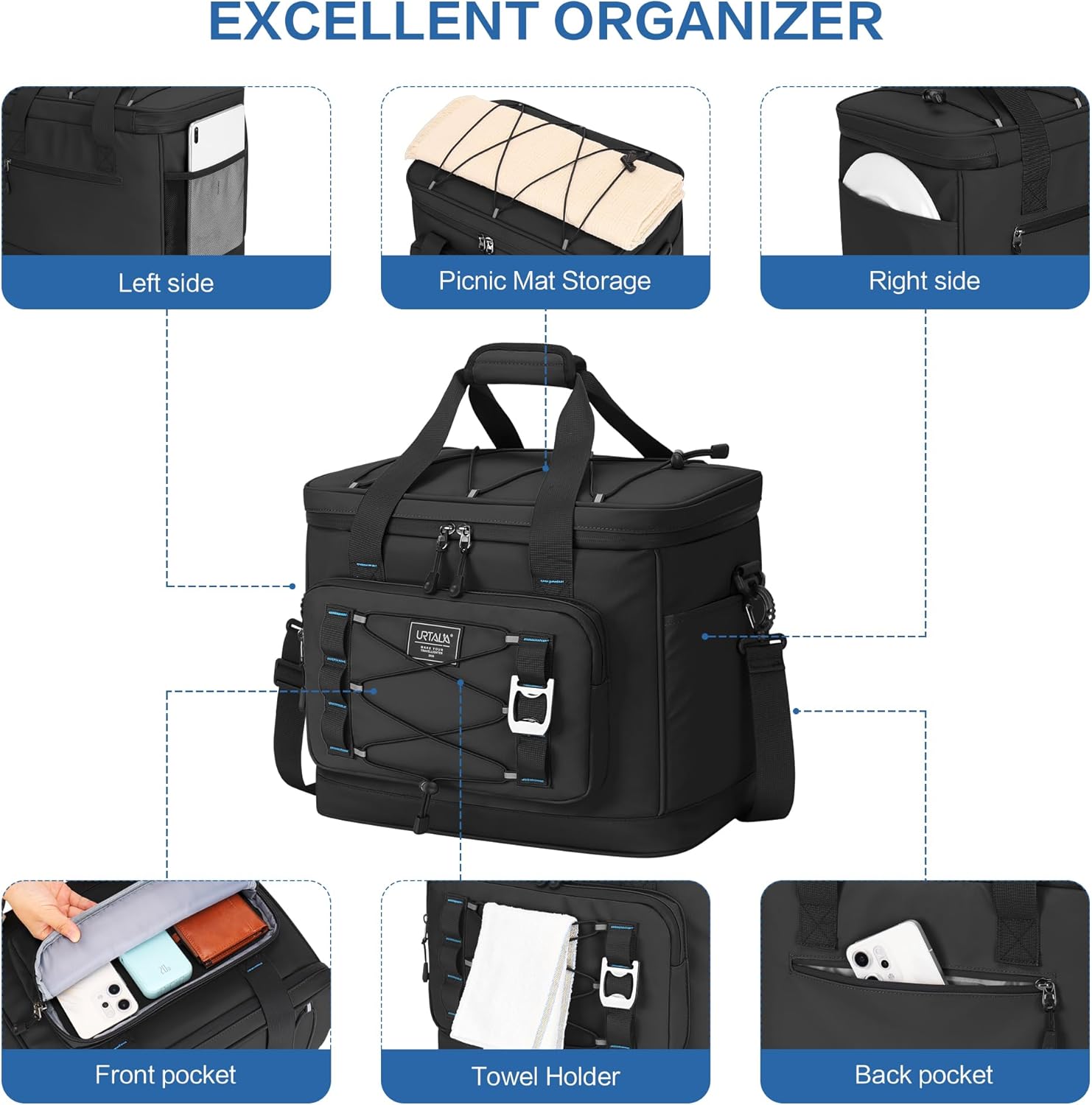Large Insulated Cooler Bag, 50 Can Soft Sided Collapsible Ice Chest for Camping, Travel, Grocery, Kayaking & Beach (Waterproof, Leak-Proof, 30L)