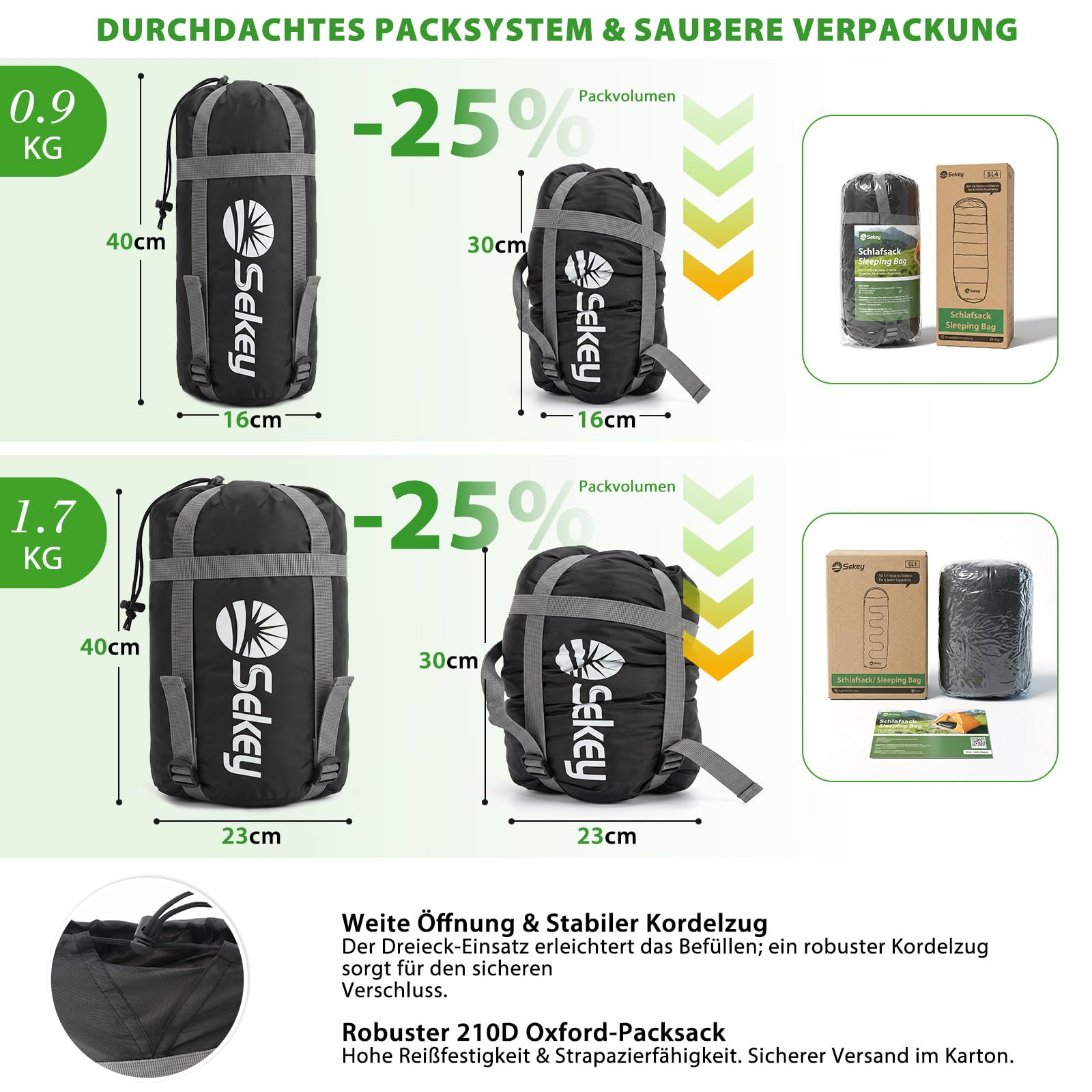 Sekey Schlafsack Erwachsene, 0,9 kg/ 1,7 kg Mumienschlafsack mit Anti-Klemm-Reißverschluss, Wasserabweisend & Reißfest, Atmungsaktiv Hautfreundlich, für Outdoor Camping & Reise, 220x80x50 cm