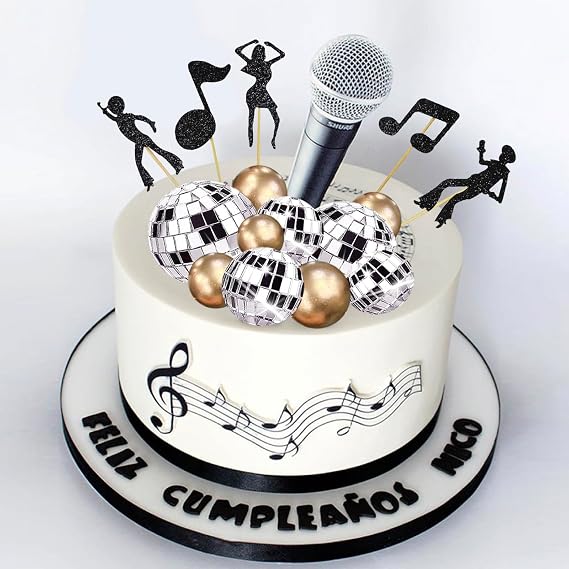 36Pcs Disco Ball Cake Toppers Music Dancing Themed Cake Cupcake Decorations Gold Balls Cake Toppers with Mirror Balls for 70s 80s 90s Disco Music Dance Theme Birthday Fever Wedding Party Supplies