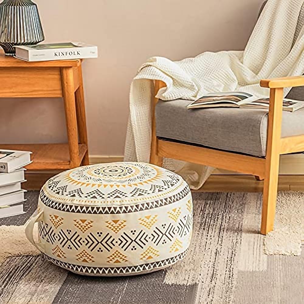 MOCOFO Kolorowy geometryczny okrągły pokrowiec otomana w stylu boho niewyściełana z uchwytem, dekoracyjny podnóżek do salonu sypialni patio (zielony, 45 x 45 x 20 cm)