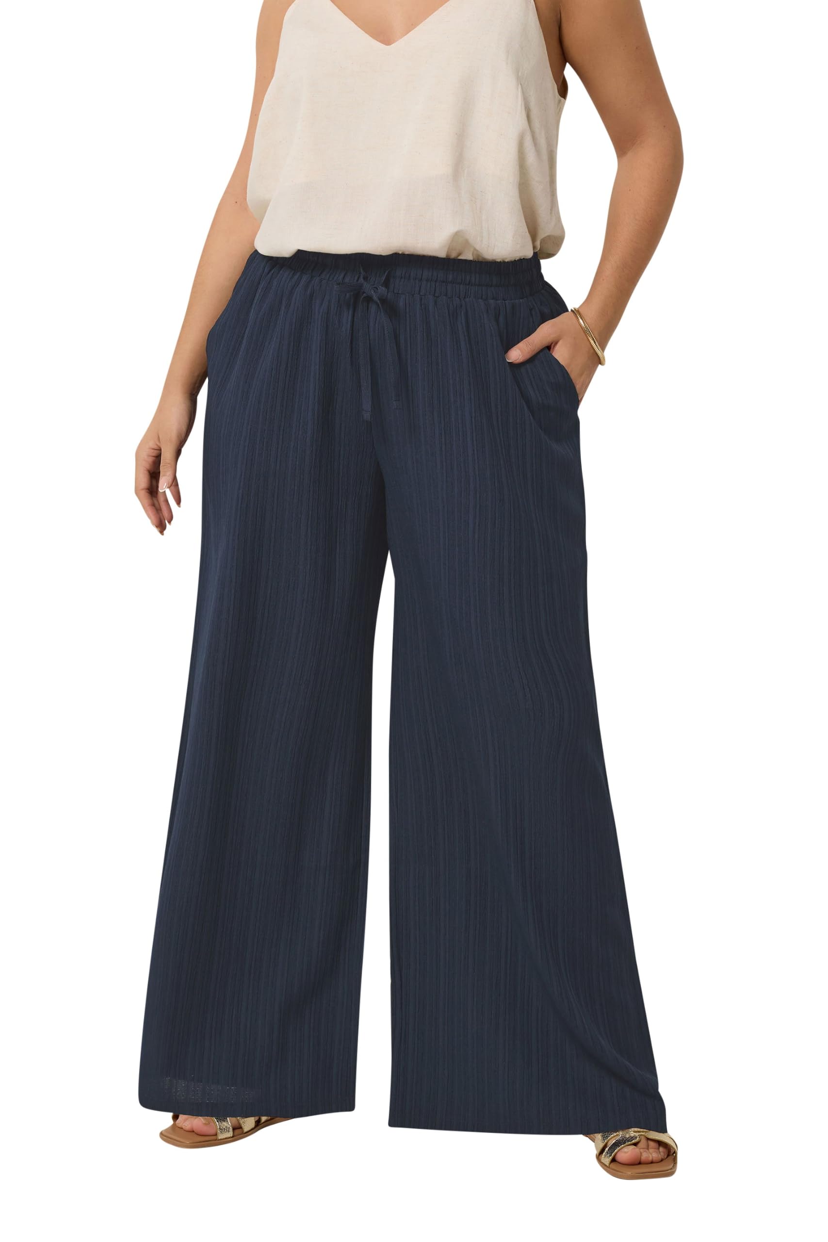 Yours Curve Blue Wide Leg Trousers - Women's - Plus Size Curve