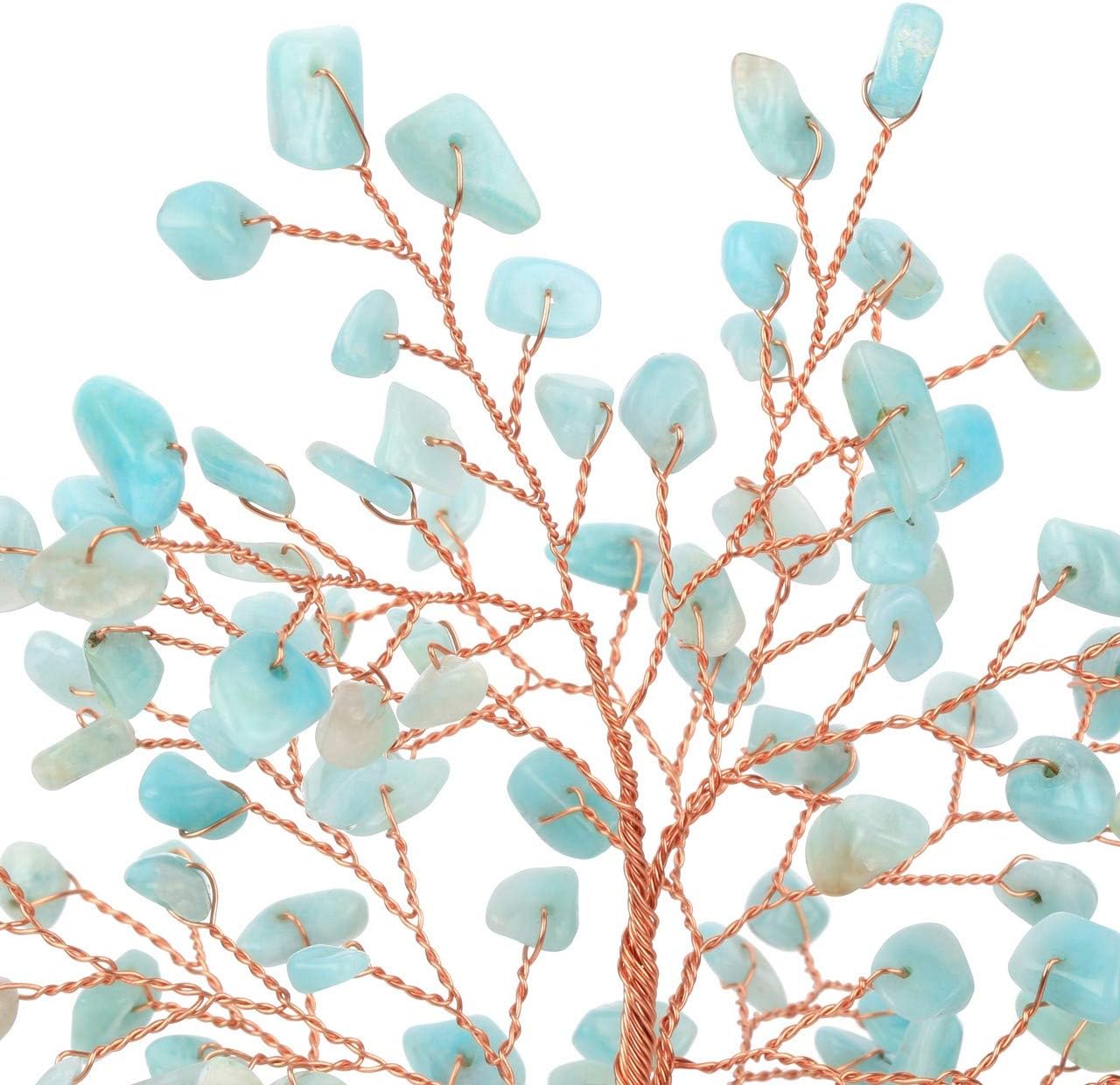 Top Plaza Amazonite Stone Healing Crystals Copper Money Tree Wrapped On Natural Agate Slices Geode Base Luck Reiki Feng Shui Figurine Statue