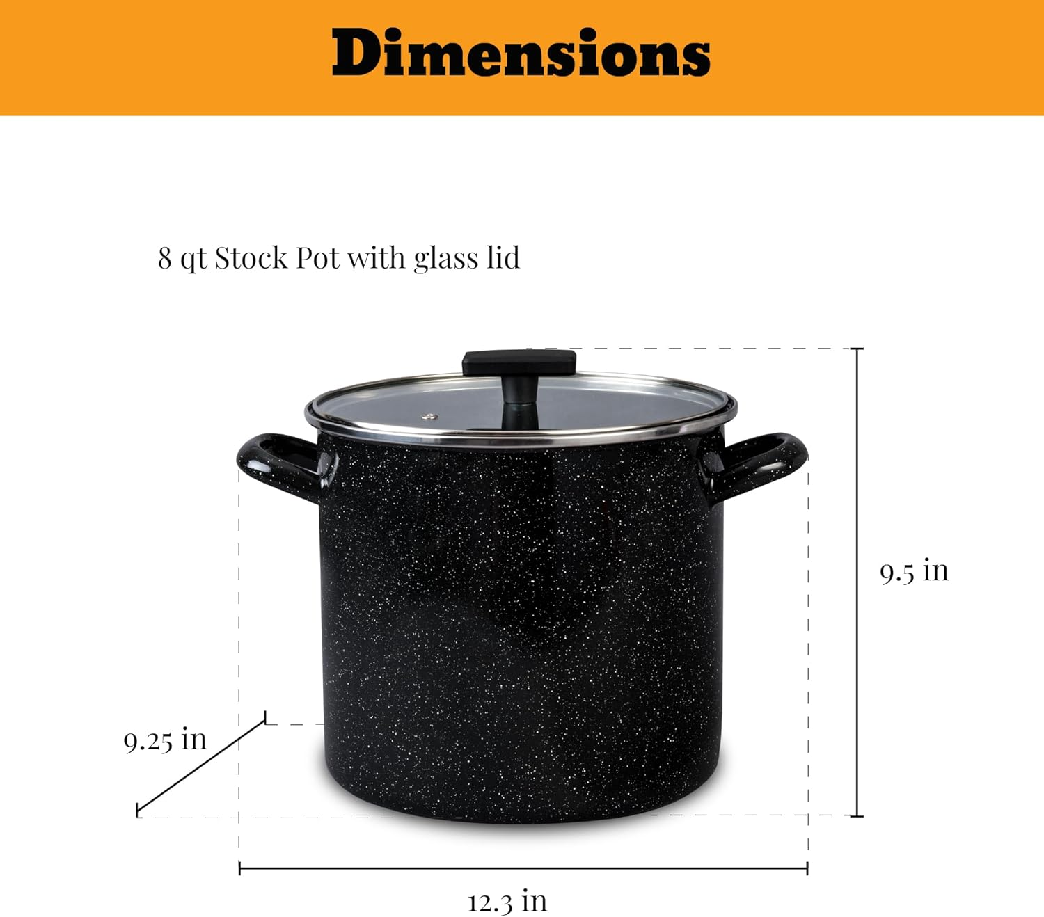 Granite Ware 3-Piece Cookware Set, 8 Qt Stock Pot & 3 Qt Casserole w/Glass Lid, Speckled Black