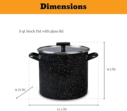Miniatura 3 de Granite Ware Juego de utensilios de cocina de 3 piezas, olla de 8 cuartos de galón y cazuela de 3 cuartos con tapa de vidrio, negro moteado