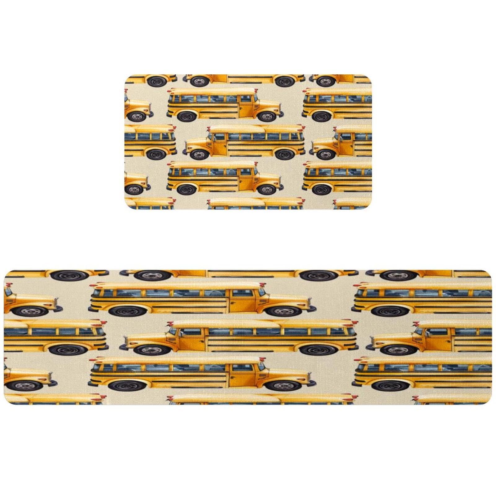 Tapete de cocina de 2 piezas VAPOKF con diseño de autobús escolar, antideslizante y lavable