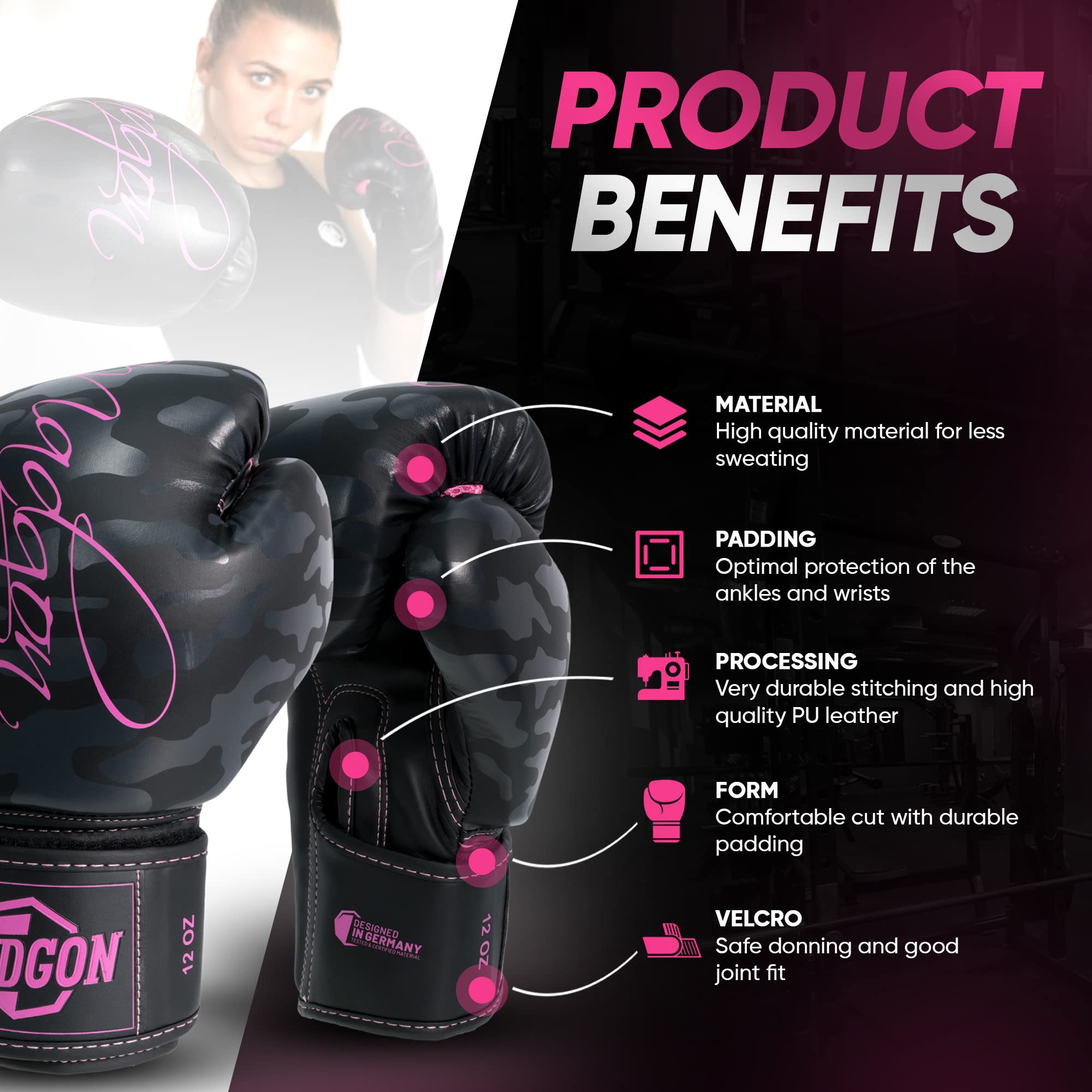 MADGON Guantes de Boxeo para Kick Boxing MMA Sparring con Bolsa Incluida