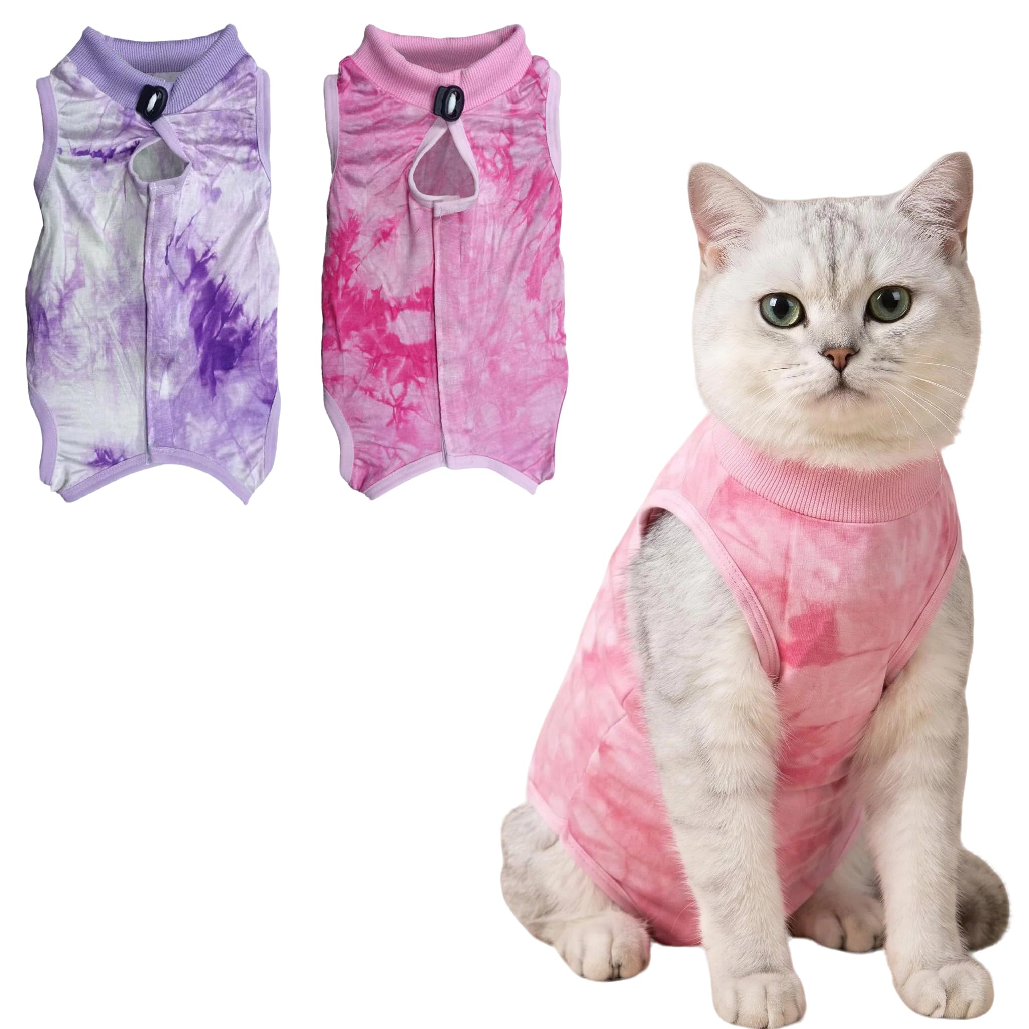 2 Pack Cat Recovery Suit, M Size Anti-Licking Bodysuit & Cat Surgical Recovery Suit, Breathable Cats Onesie Post Surgery with Adjustable Drawstring, Cone of Shame Alternative