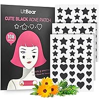 Vista 1 de LitBear Parche para acné, parche para espinillas, parche de cobertura absorbente de acné en forma de estrella negra y corazón, parches hidrocoloides