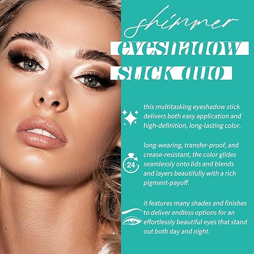 Miniatura 2 de KIMUSE Juego de 2 barras de sombra de ojos impermeables, dúo de sombra de ojos abrillantador, delineador de ojos iluminador con purpurina,