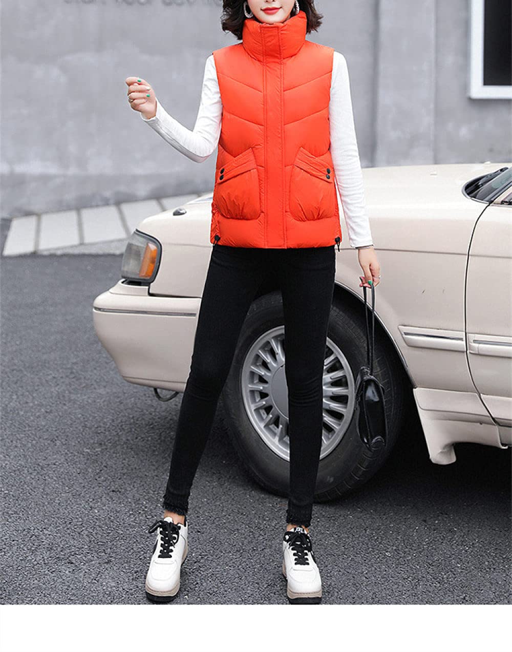 Chaleco Sin Mangas Para Mujer, Chaleco Acolchado Mujer Chaqueta Sin Mangas Naranja Glossy Puffer Steppweste Chaleco Elegante Chaleco Acolchado Sin Mangas Abrigo Puffer Mujer Niña Invierno Chaleco