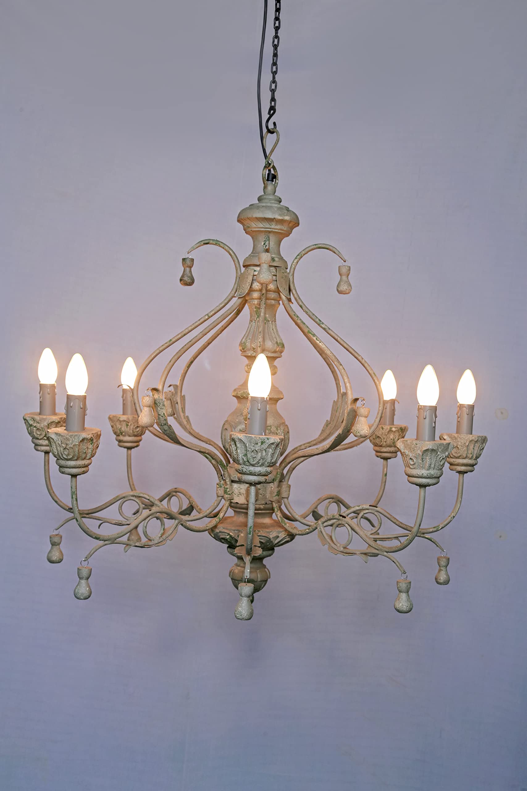 J. M. D. CRAFTS & CREATION Wood and Iron French Vintage Chandelier [JMD005521]