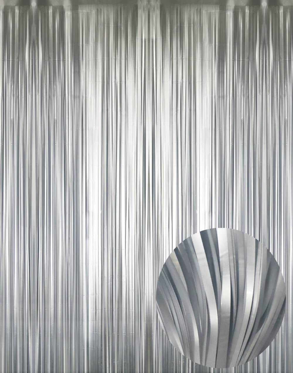 GOER 3.2 ft x 8.2 ft Metallic Tinsel Foil Fringe Curtains,Party Streamer Backdrop for Birthday,Graduation Decorations and New Year Eve (2 Pcs,Matte Silver,Thick Material) โ image 1