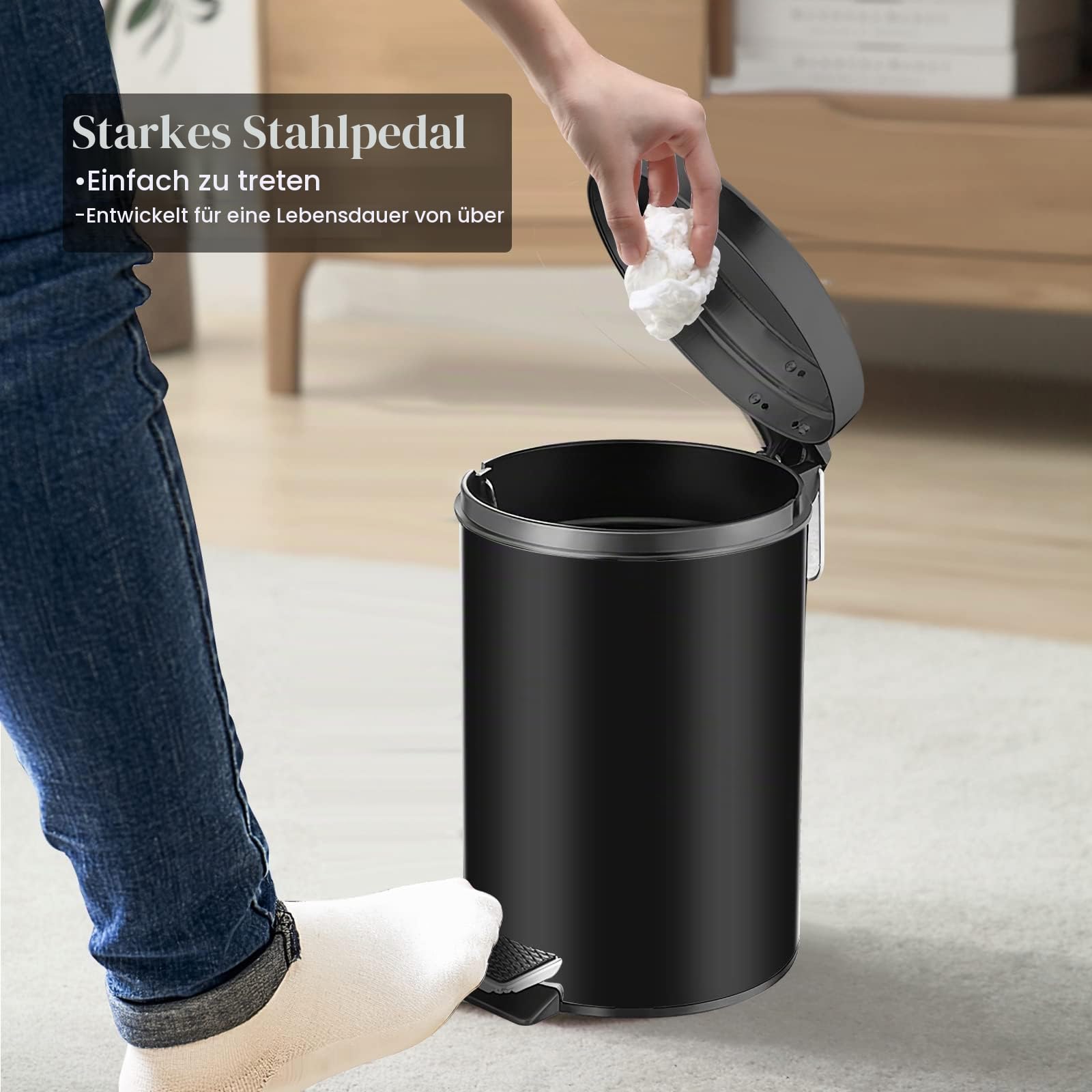 Badezimmer Mülleimer,12L Runder Küche Mülleimer mit Edelstahl Pedal,Deckel,Papierkorb mit herausnehmbarem Inneneimer für Bad, Büro und Küche