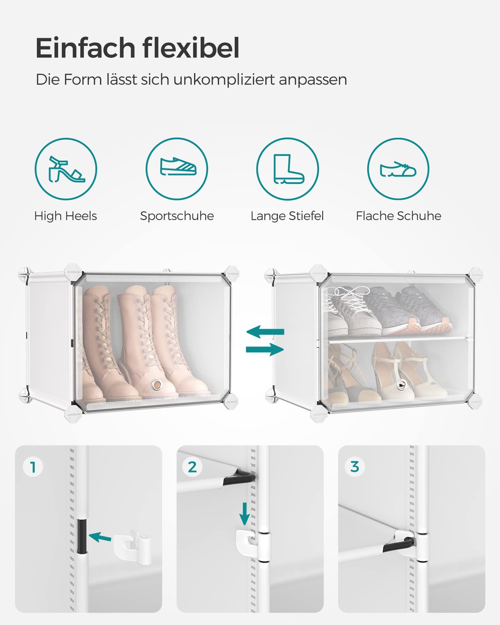 SONGMICS Schuhregal, Schuhschrank, für Garderobe und Eingangsbereich, anpassbar, 10 Fächer, für bis zu 40 Paar Schuhe, wolkenweiß-transparent LPC035W01